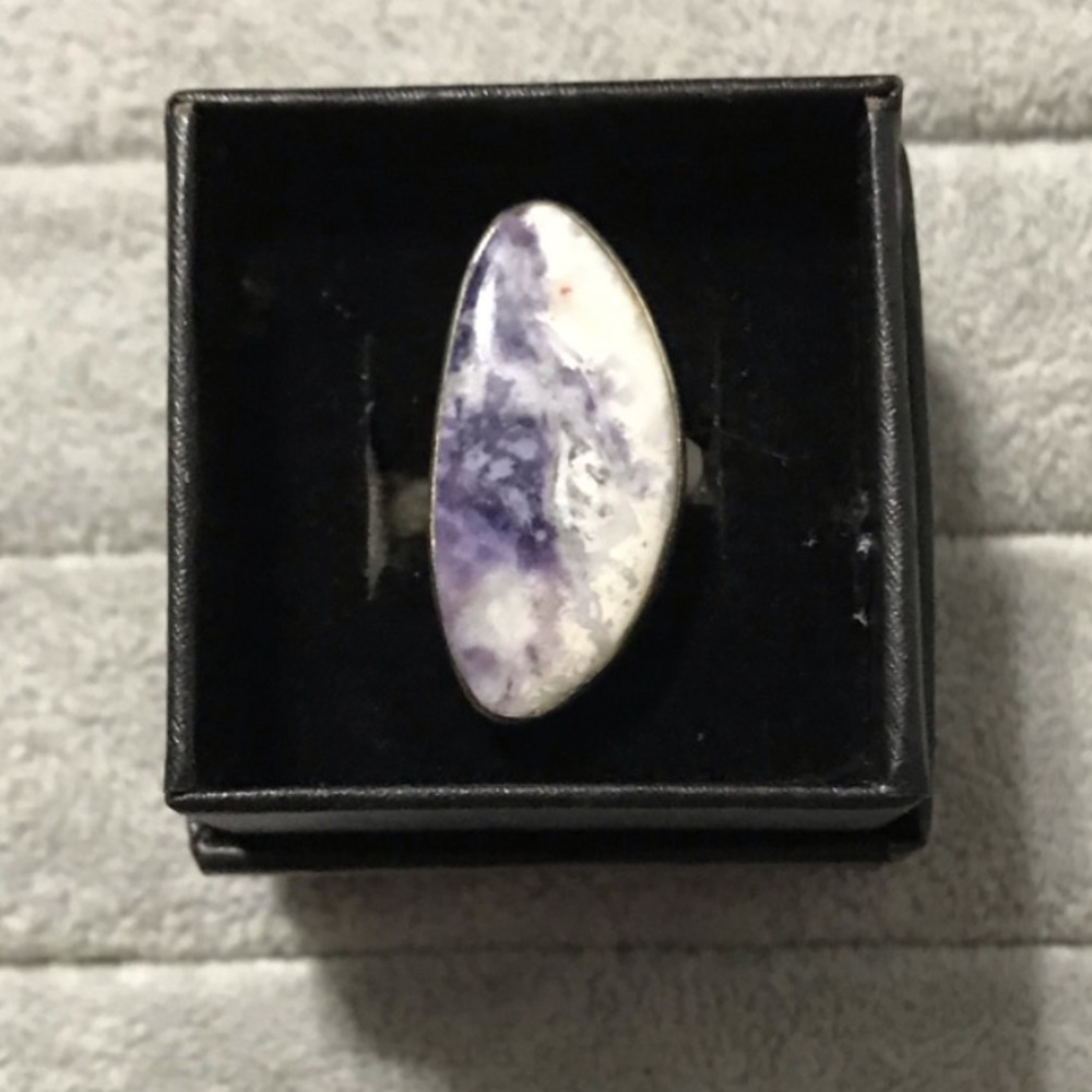 New Sterling Silver Adjustable Purple Wonky Morado Violet Flame Opal Ring Sz 7.5